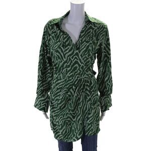 Ivivi Womens Long Sleeve Tie Front Tiger Striped Light Jacket Green Size Small